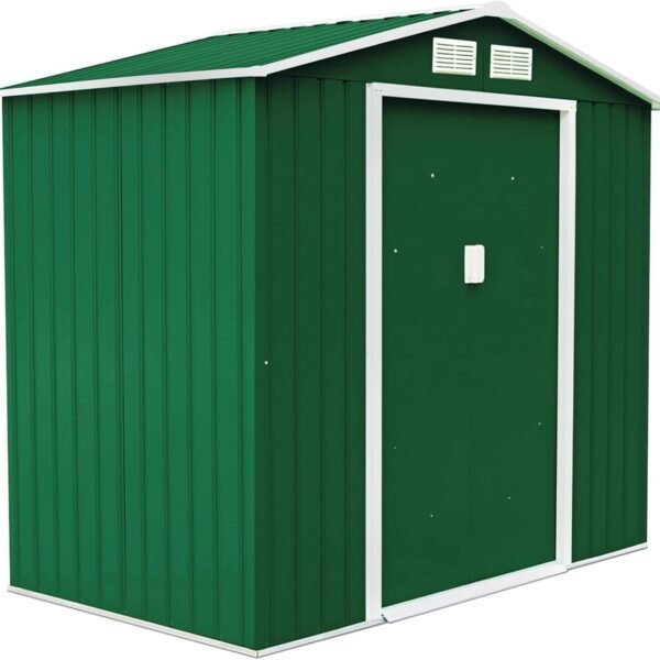 Caseta de jardín con techo a dos aguas: estructura de acero, cimientos incluidos, 214 x 130 x 185 cm