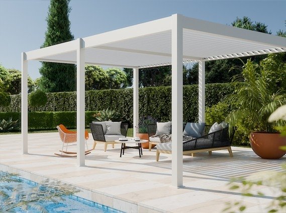 Pabellón pérgola bioclimático rústico blanco OCEAN 3,6×6 con estructura de aluminio