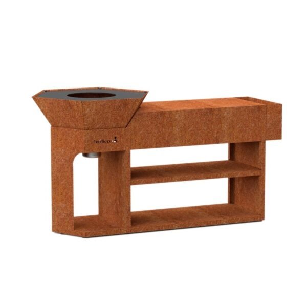 Geometría de la barbacoa: zona de barbacoa con almacén de leña, jardín con barbacoa de carbón.