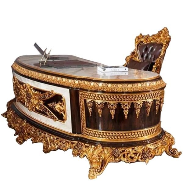 Escritorio redondo de teca hecho a mano