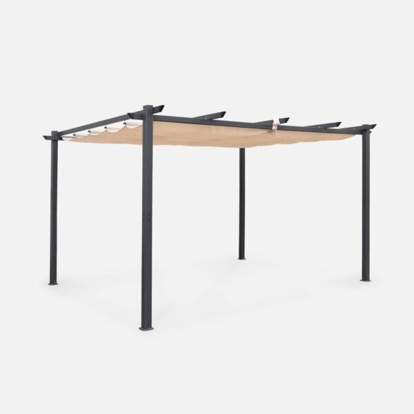 Pabellón de jardín con techo de listones, 3 × 4 m, tela de color crema y aluminio