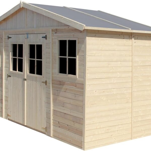 Caseta de jardín de madera – 246 x 418 x 220 cm/8 m² – Caseta de madera natural – Taller de jardín – Almacén para bicicletas y herramientas TIMBELA M33