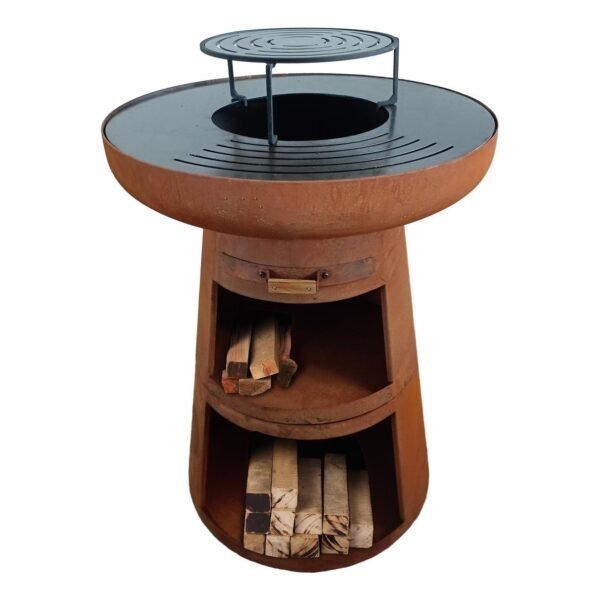 Barbacoa redonda con placa redonda de acero y parrilla de acero Corten EFP55RCO Purlin