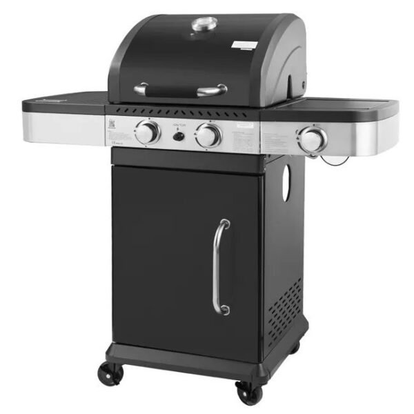 Barbacoa de gas con 2 quemadores + 1 quemador lateral, negro, 122 x 57 x 112 c
