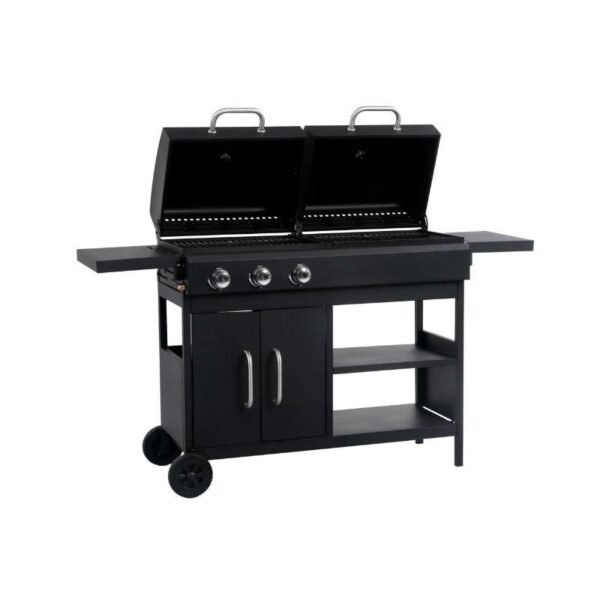Barbacoa combinada de gas y carbón con 3 quemadores