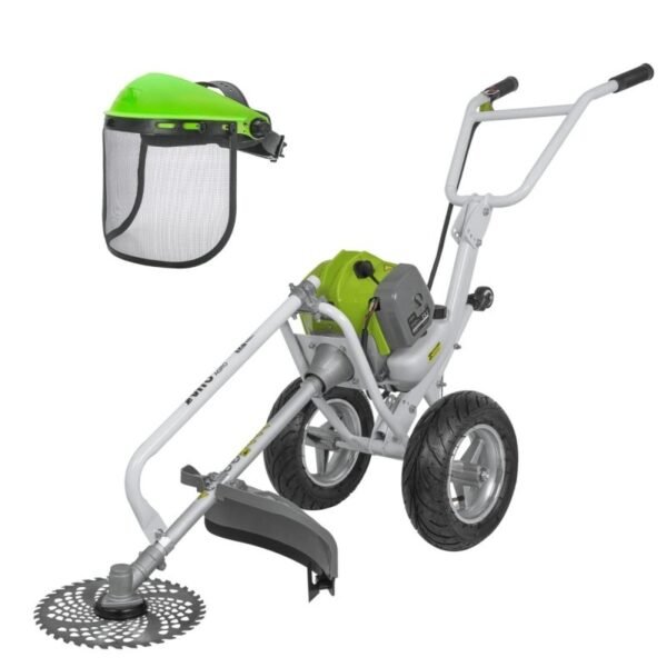 Desbrozadora de gasolina VITO de 52 cm³ con ruedas, diámetro de la cuchilla de 255 mm + casco de protección