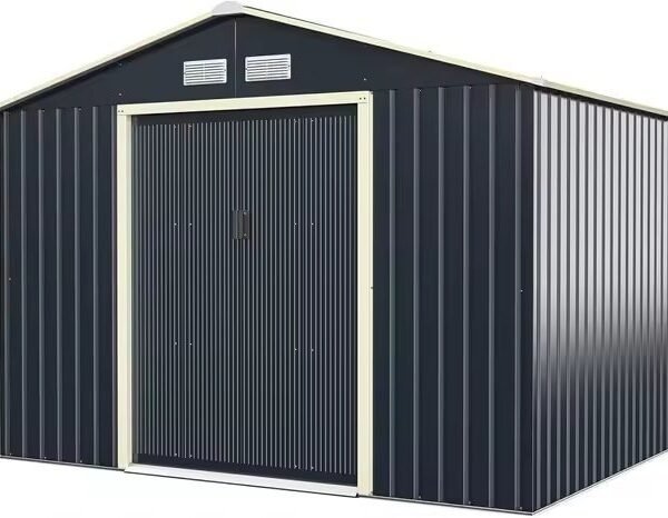 Cobertizo metálico para herramientas (277 x 191 x 202 cm), con cerradura, 4 rejillas metálica