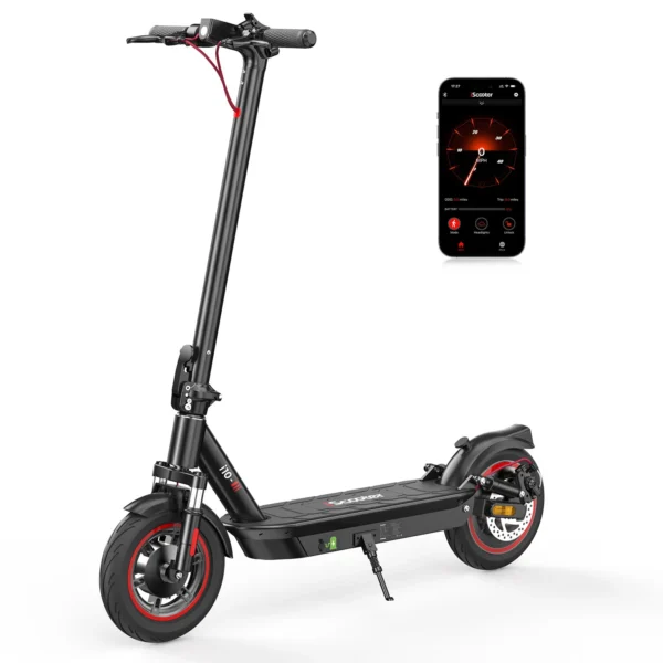 Scooter eléctrico iScooter i10, 15 Ah, 36 V, motor de 650 W, neumáticos de 10 pulgadas, autonomía de 45 km, carga máxima de 120 kg.