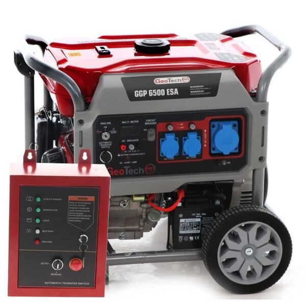 GeoTech PRO GGP 6500 ESA – Generador eléctrico con ruedas y arranque eléctrico AVR 5,4 kW – Continuo 5 kW Monofásico + ATS